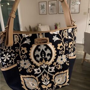 Spartina 449 Navy and Tan Embroidered Shoulder Bag
